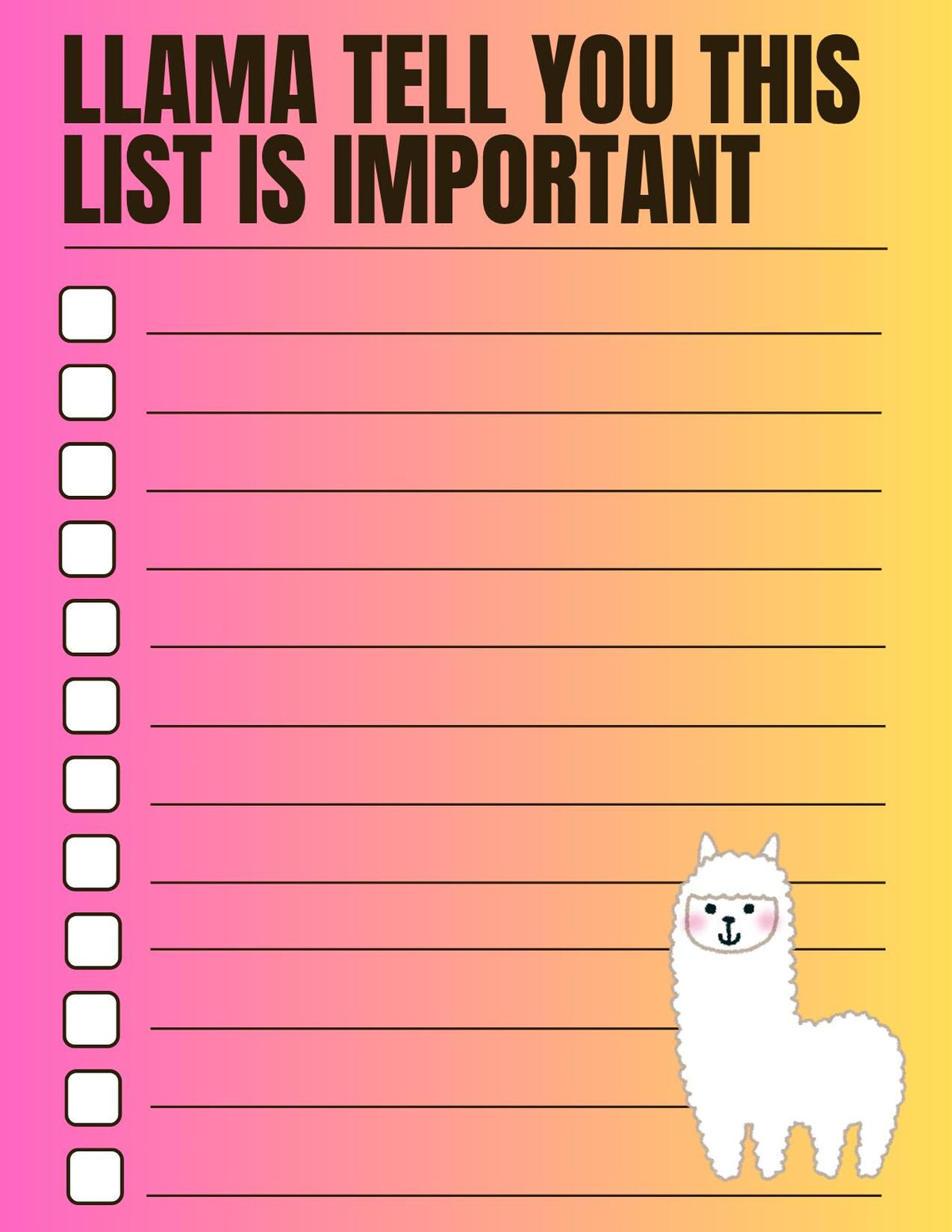 Notepad Llama, grocery shopping list, to do list, funny notepad 4.25" x 5.5". Snailmail, no tracking