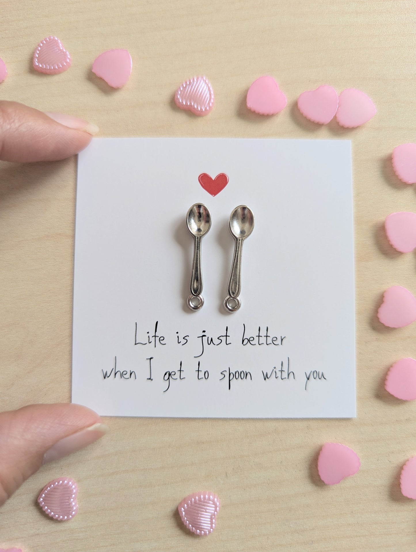 Cute Love Card – Life Is Better When I Get to Spoon with You – Mini Romantic Card with Spoon Figurines – 2.6" Gift for Partner or Spouse