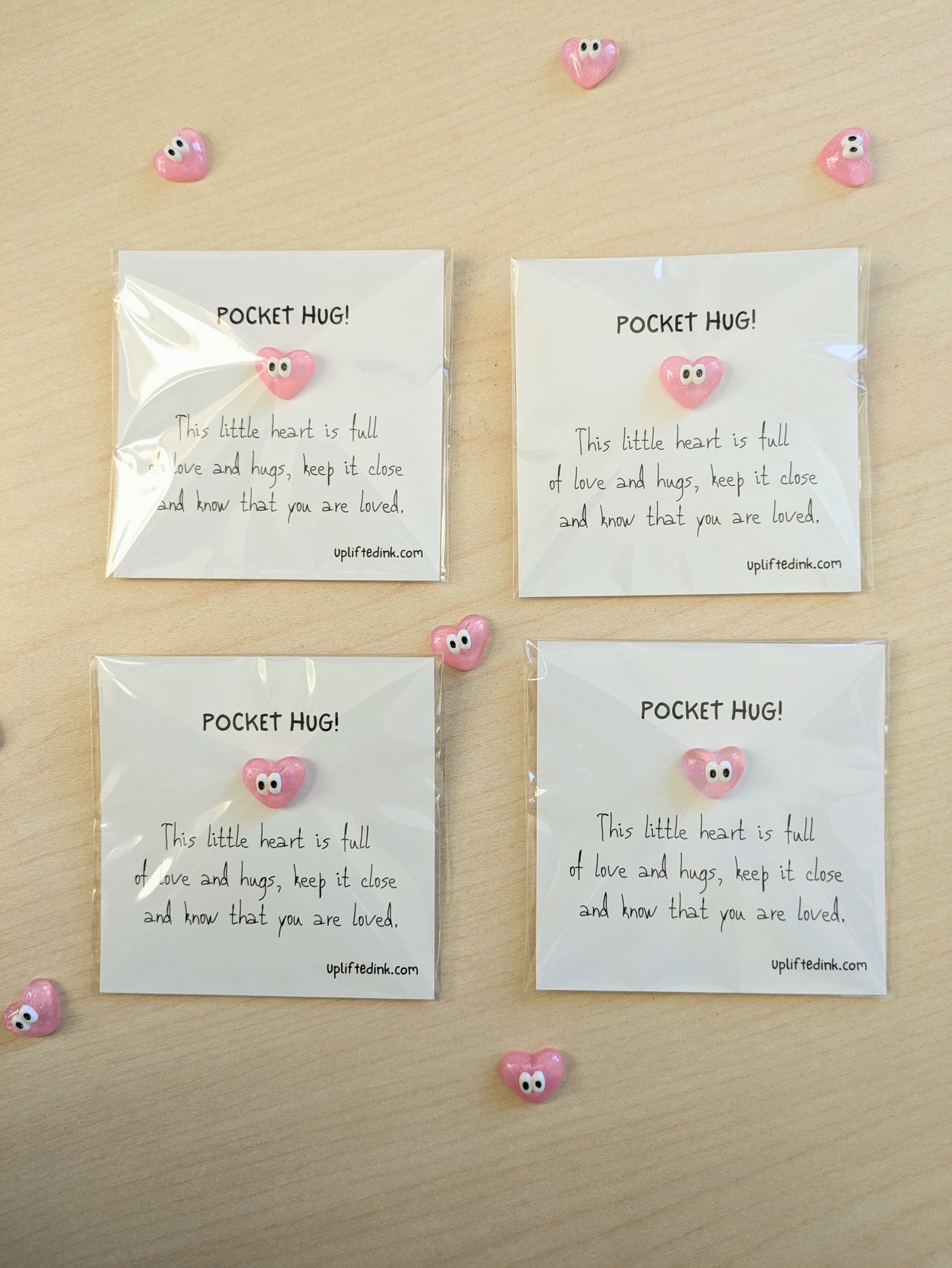Pocket Hug Card with Heart Figurine - Encouragement Gift, Pick Me Up, Love Reminder - 2.5x2.5 Inches