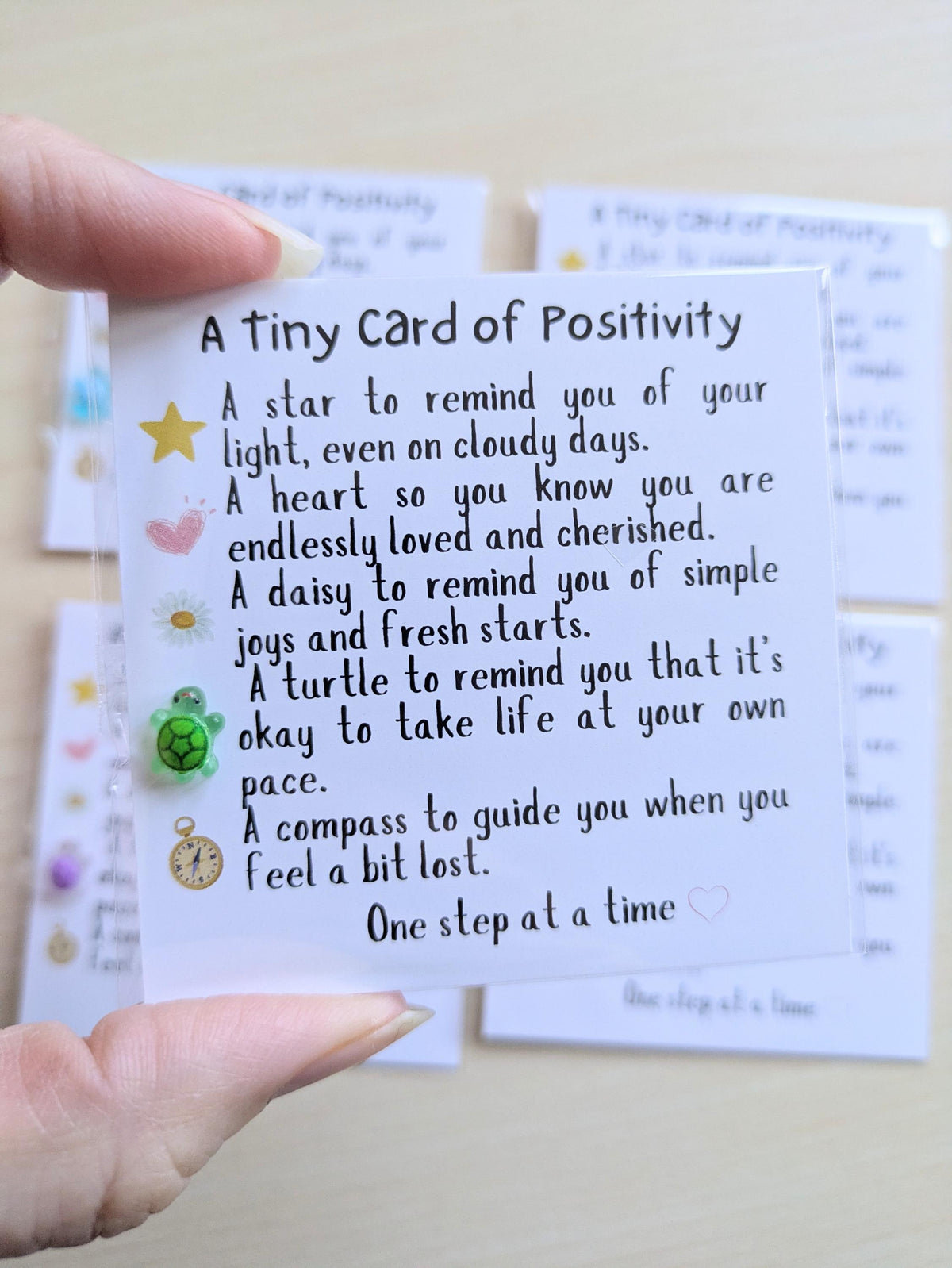 Tiny Card of Positivity with Turtle Figurine - Encouragement, Friendship, Motivational Gift, Cute Mini Card, Personalized Note Option