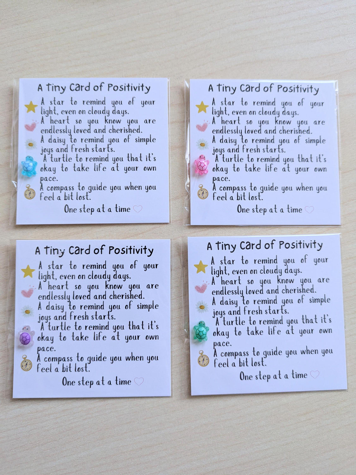 Tiny Card of Positivity with Turtle Figurine - Encouragement, Friendship, Motivational Gift, Cute Mini Card, Personalized Note Option