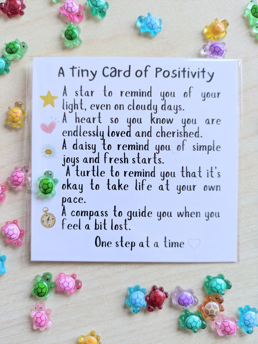Tiny Card of Positivity with Turtle Figurine - Encouragement, Friendship, Motivational Gift, Cute Mini Card, Personalized Note Option