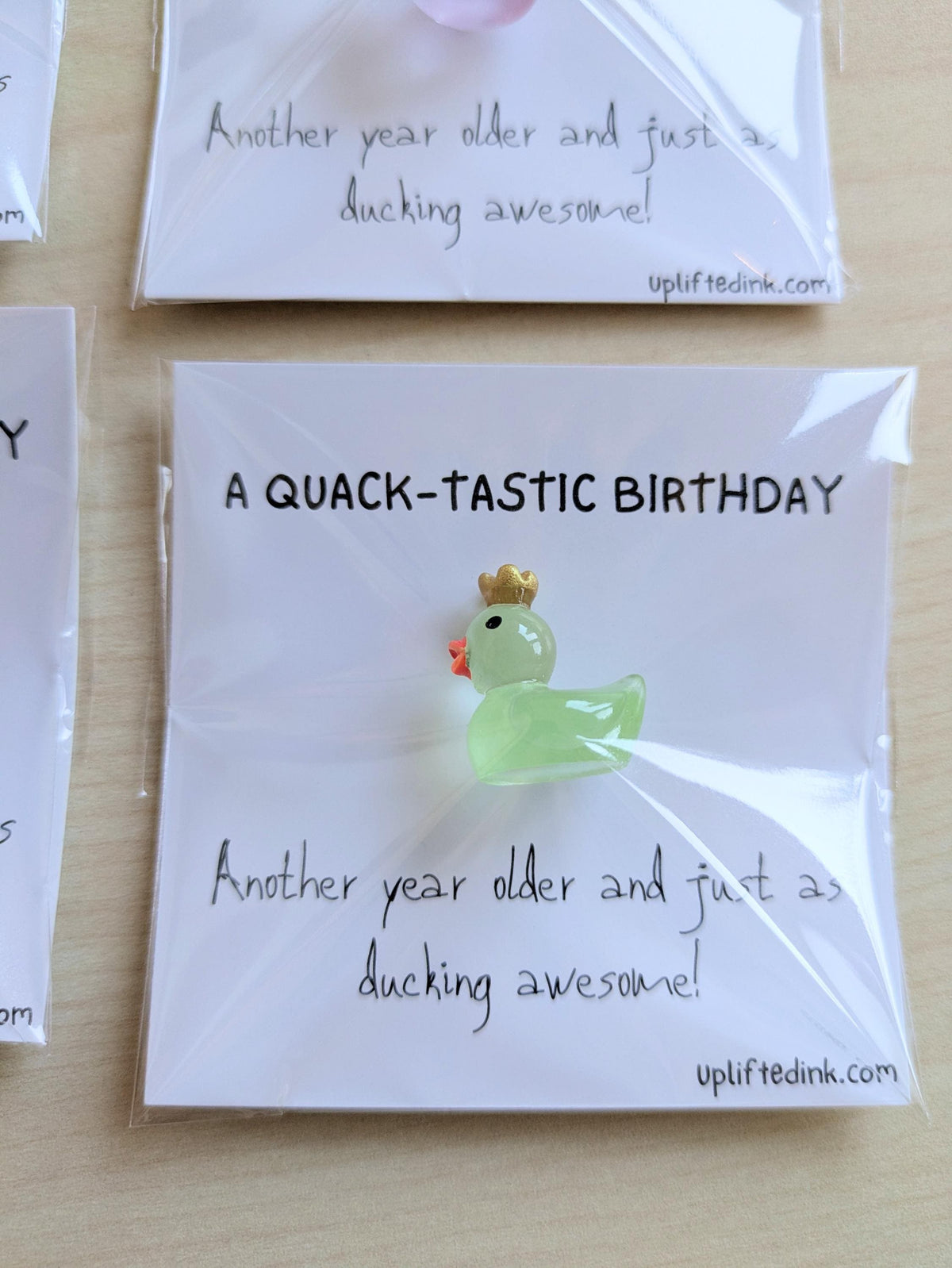 Mini Birthday Card with Duck Figurine, Cute 2.6 Inch Keepsake Card, Funny Birthday Gift for Friend, Coworker Pocket Hug, Handmade Greeting