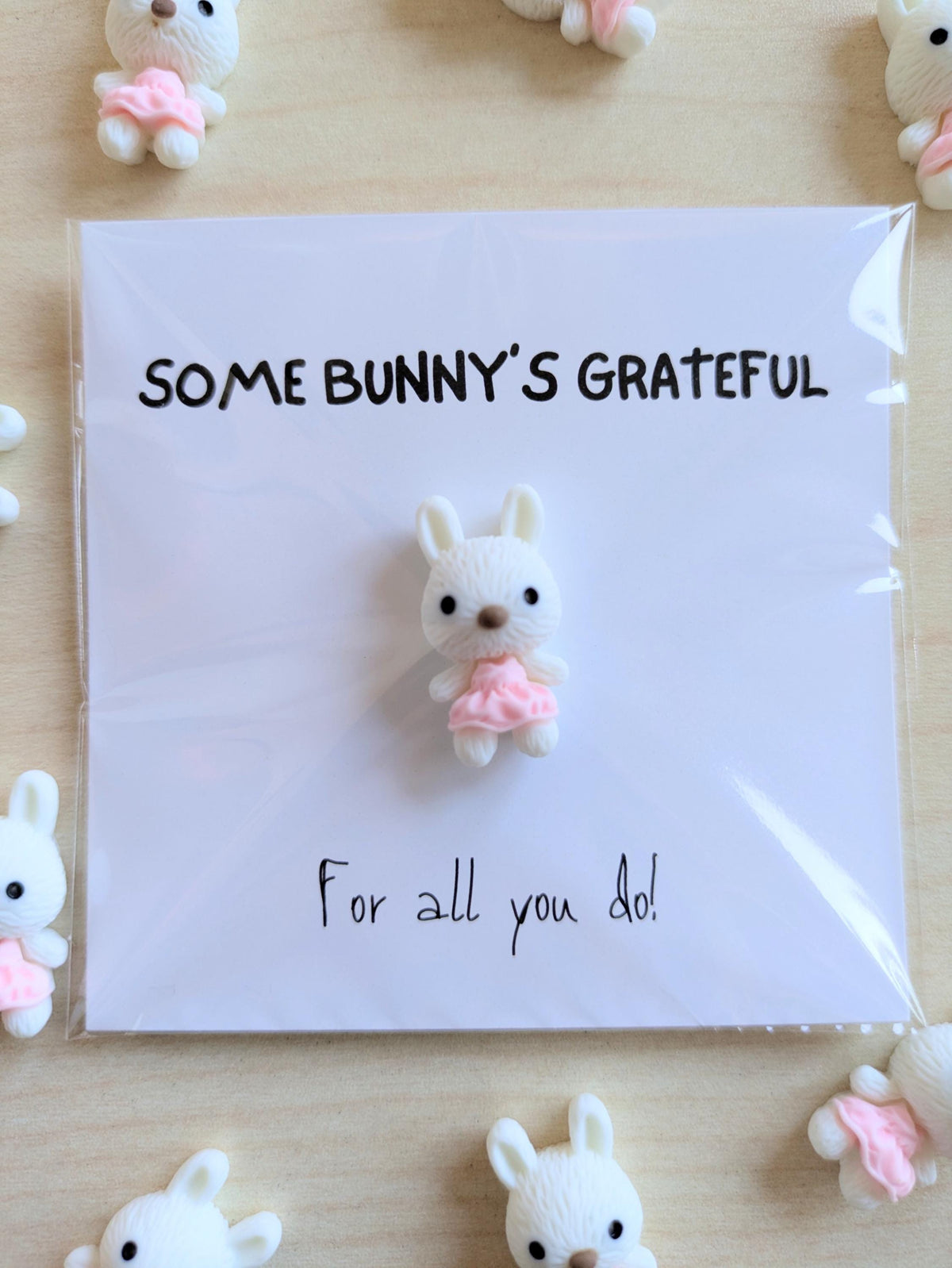 Somebody Is Grateful Card with Tiny Bunny - Cute Thank You Gift, Mini Keepsake, Personalized for Friends Coworkers Classmates or Teachers