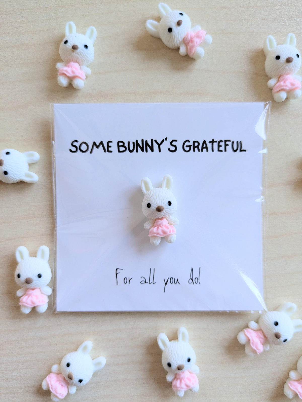 Somebody Is Grateful Card with Tiny Bunny - Cute Thank You Gift, Mini Keepsake, Personalized for Friends Coworkers Classmates or Teachers