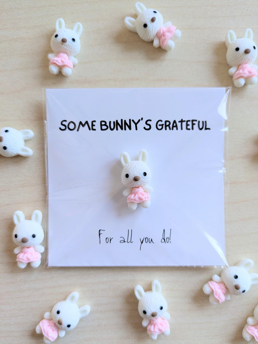 Somebody Is Grateful Card with Tiny Bunny - Cute Thank You Gift, Mini Keepsake, Personalized for Friends Coworkers Classmates or Teachers