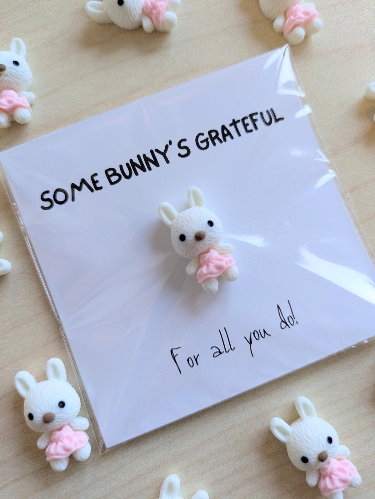 Somebody Is Grateful Card with Tiny Bunny - Cute Thank You Gift, Mini Keepsake, Personalized for Friends Coworkers Classmates or Teachers