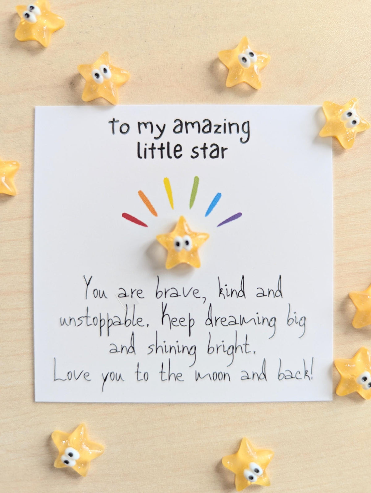 Kids Affirmation Gift Card with Mini Star Keepsake, Lunchbox Note for Brave Child, Pocket Hug Encouragement, Motivational Gift daugther son
