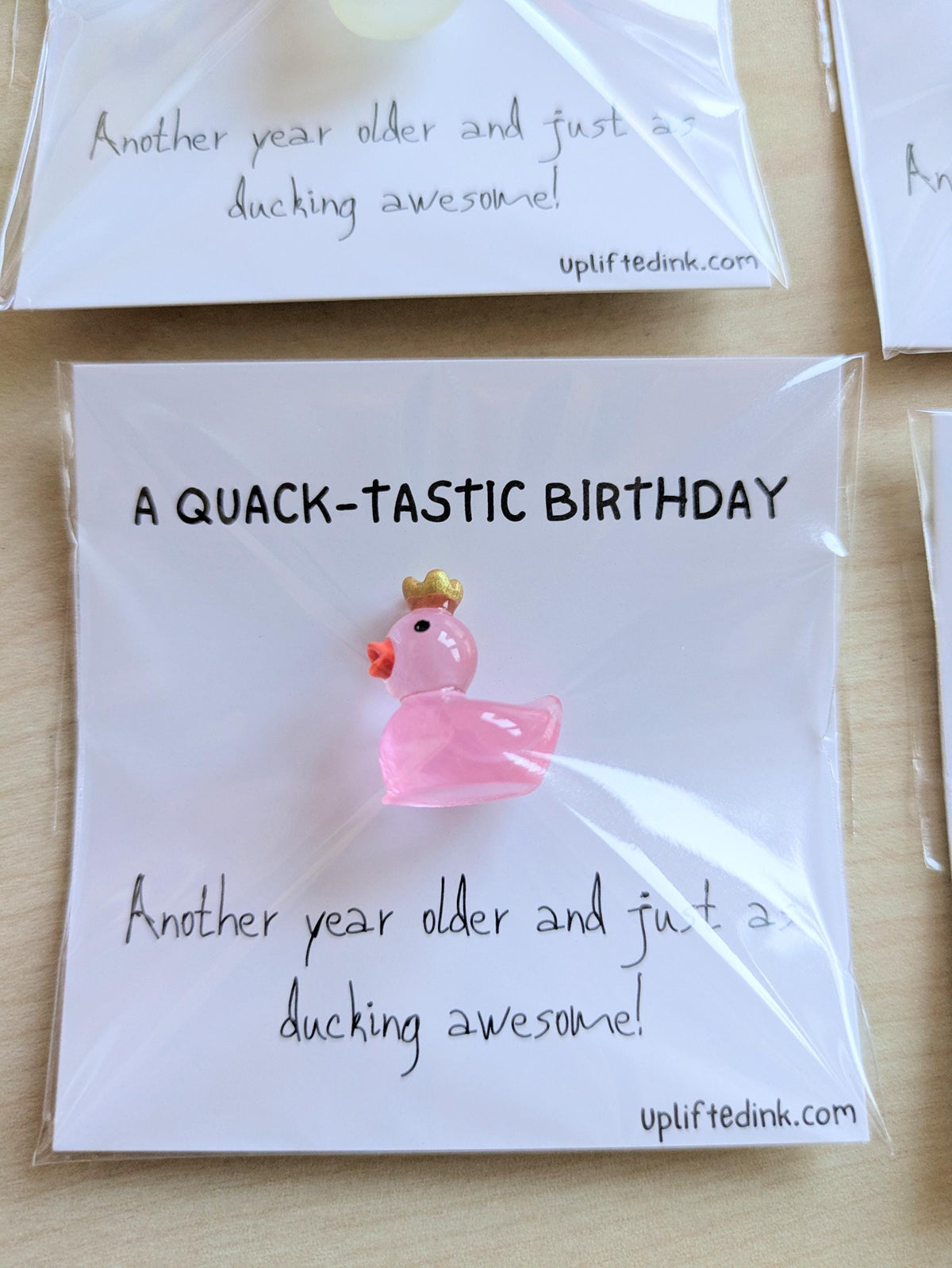 Mini Birthday Card with Duck Figurine, Cute 2.6 Inch Keepsake Card, Funny Birthday Gift for Friend, Coworker Pocket Hug, Handmade Greeting