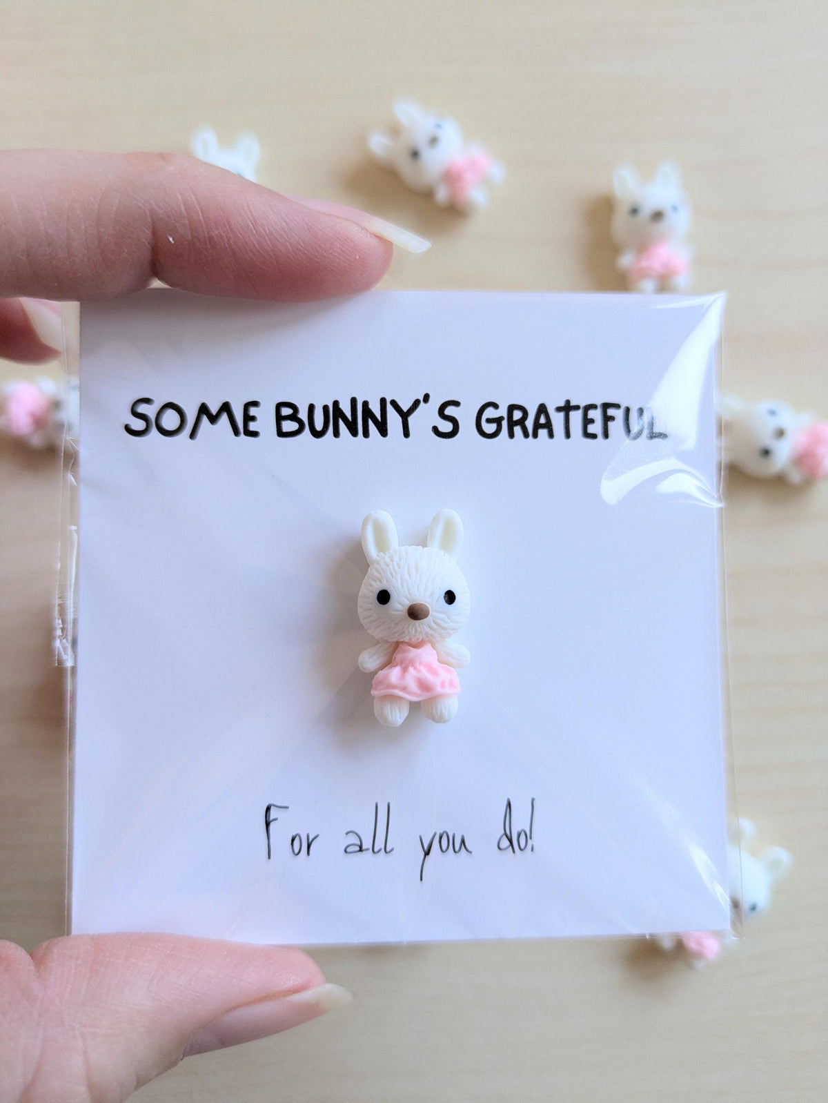 Somebody Is Grateful Card with Tiny Bunny - Cute Thank You Gift, Mini Keepsake, Personalized for Friends Coworkers Classmates or Teachers