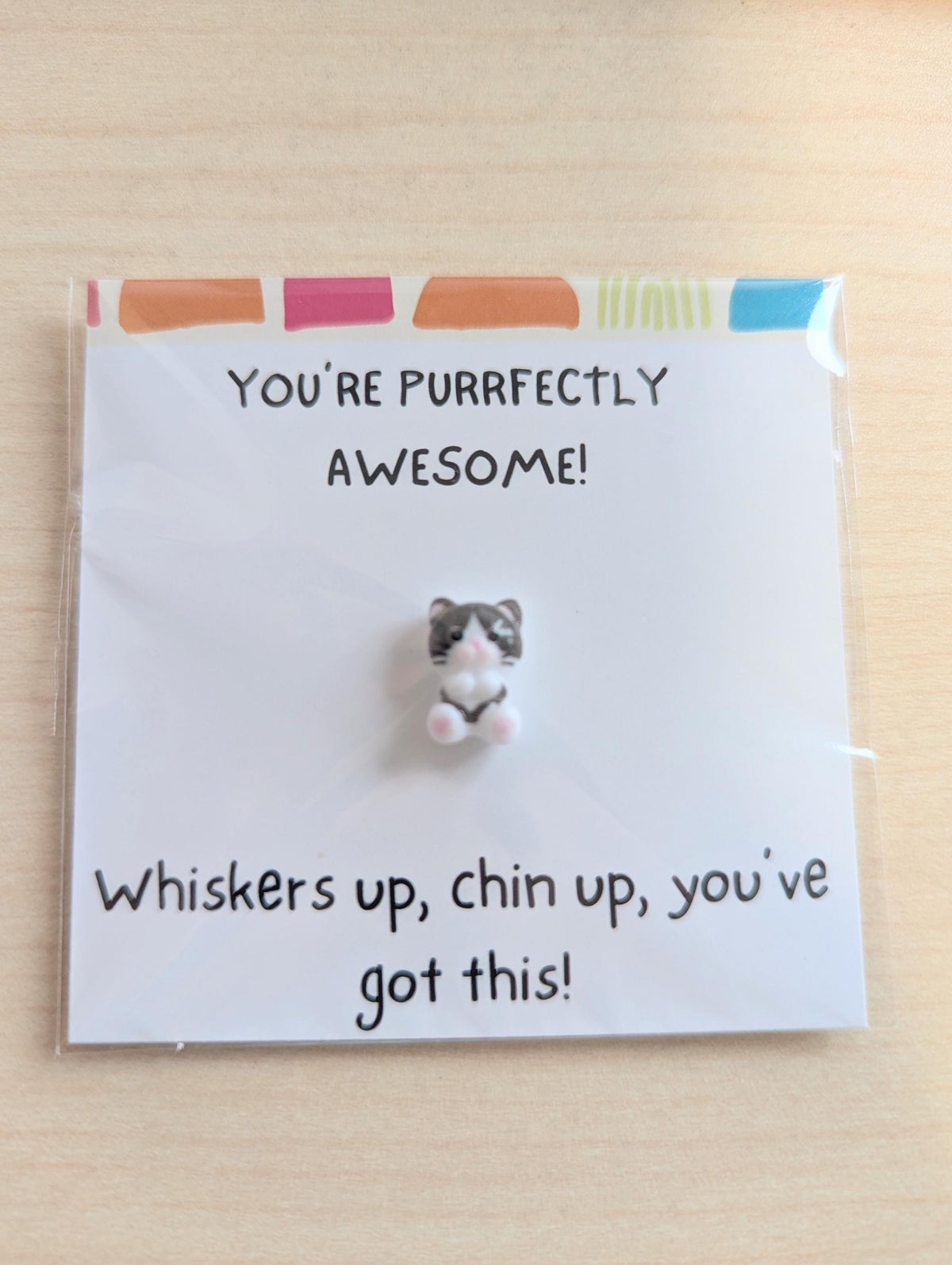 You've Got This Card. Uplifting card with Adorable Cat Figurine – 2.6" Square Mini Keepsake, Personalized Message Option