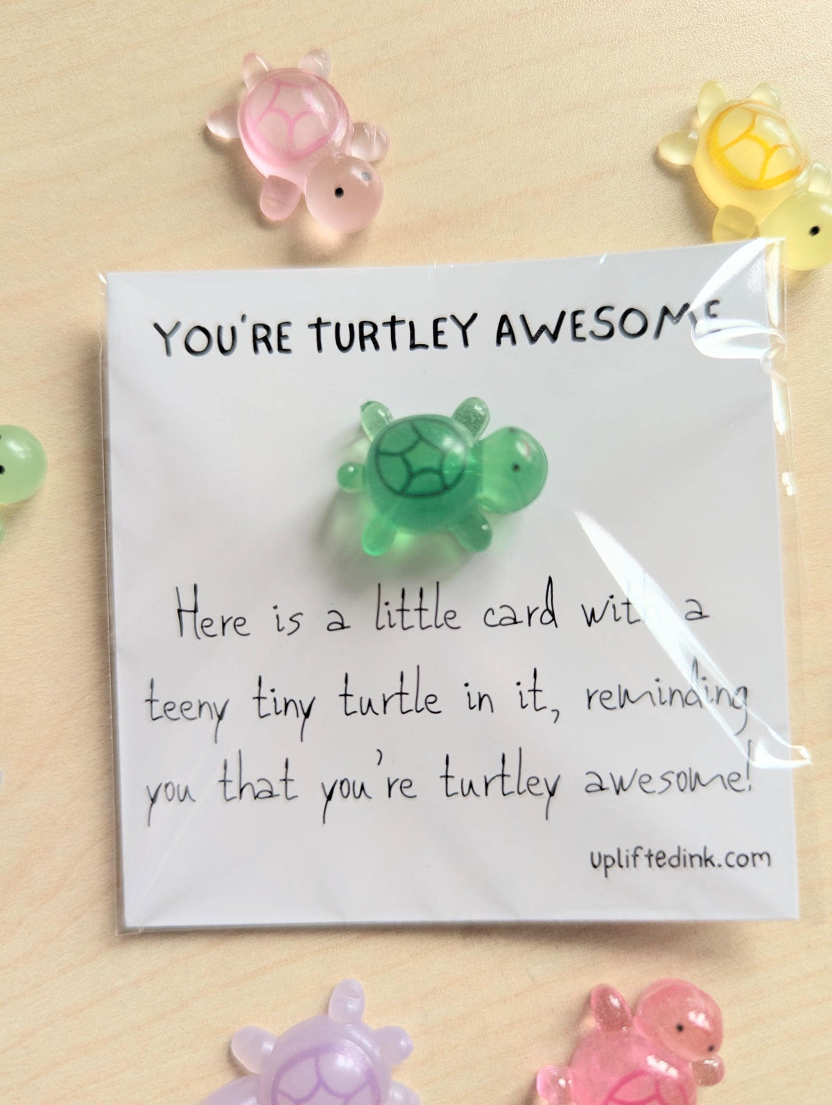 You're Turtley Awesome Card with Adorable Turtle Figurine – 2.6in Mini Note, Personalized Message Option, Perfect for Friends and Loved Ones