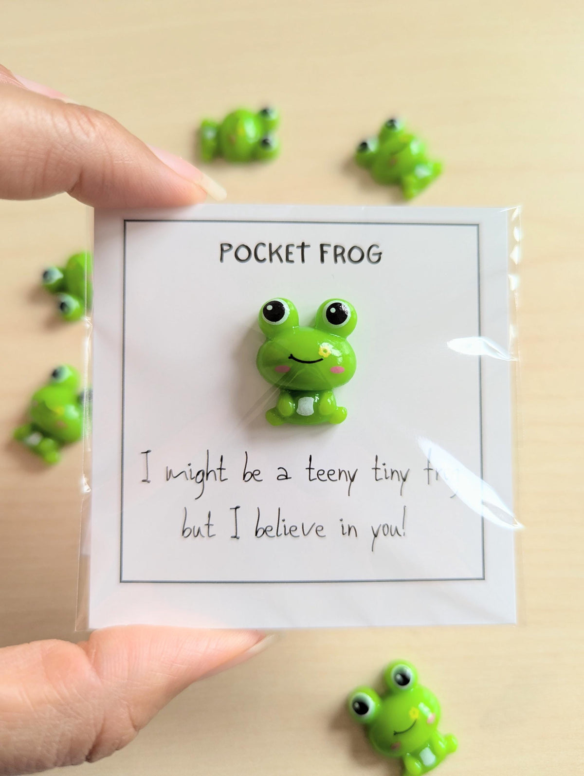 Pocket Frog of Encouragement Mini Motivational Card with Tiny Frog Figurine - Cute Gift for Friends, Kids & Loved Ones