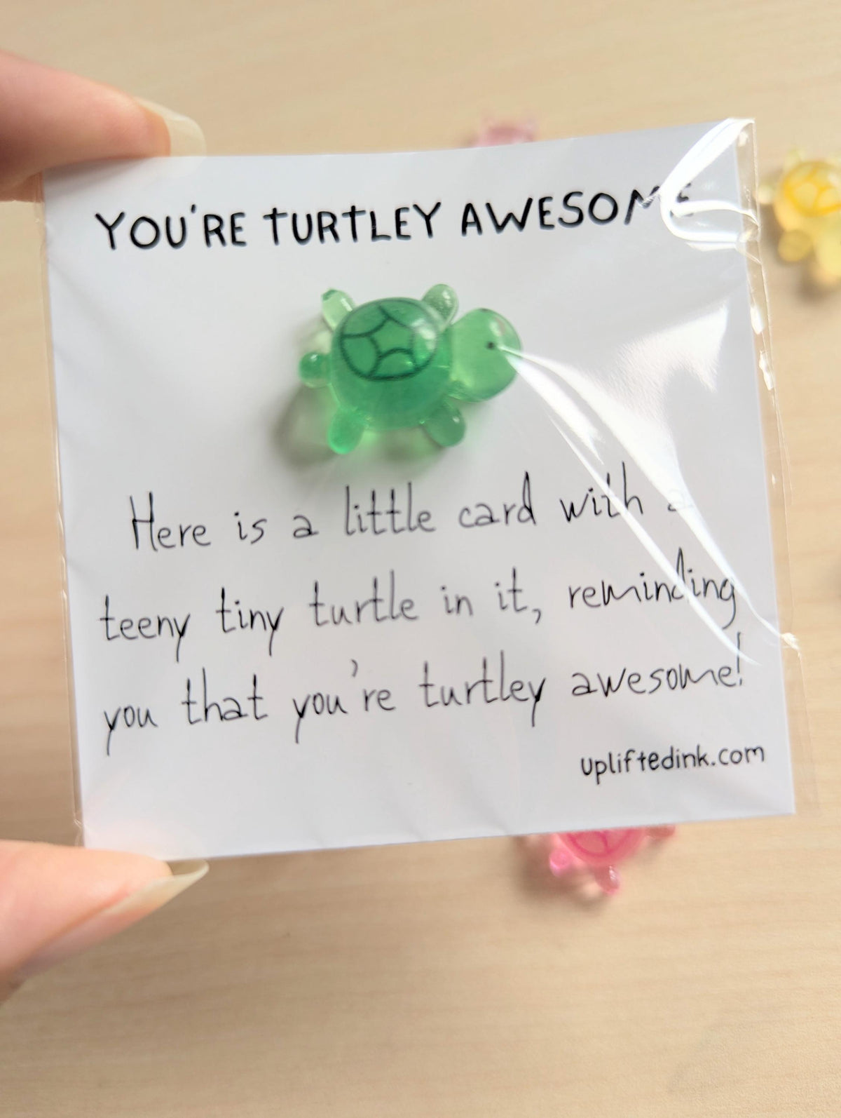 You're Turtley Awesome Card with Adorable Turtle Figurine – 2.6in Mini Note, Personalized Message Option, Perfect for Friends and Loved Ones