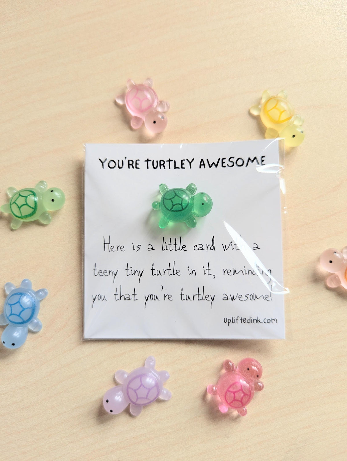 You're Turtley Awesome Card with Adorable Turtle Figurine – 2.6in Mini Note, Personalized Message Option, Perfect for Friends and Loved Ones