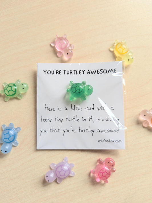 You're Turtley Awesome Card with Adorable Turtle Figurine – 2.6in Mini Note, Personalized Message Option, Perfect for Friends and Loved Ones