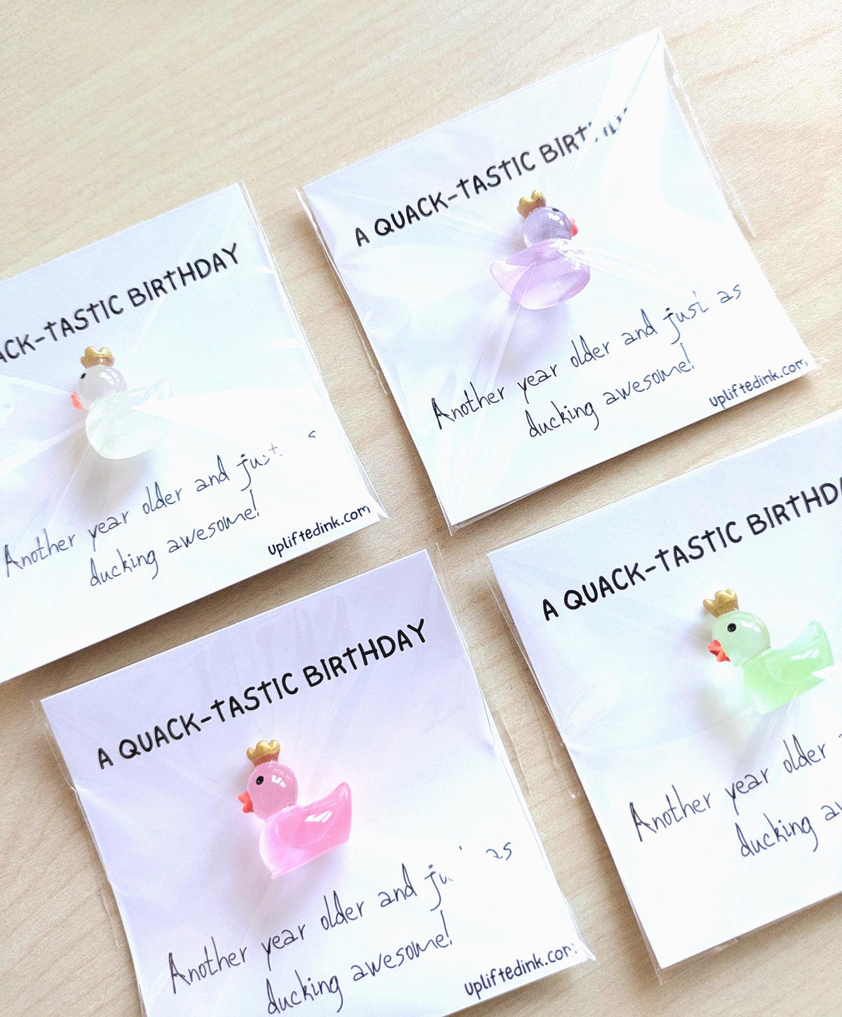 Mini Birthday Card with Duck Figurine, Cute 2.6 Inch Keepsake Card, Funny Birthday Gift for Friend, Coworker Pocket Hug, Handmade Greeting