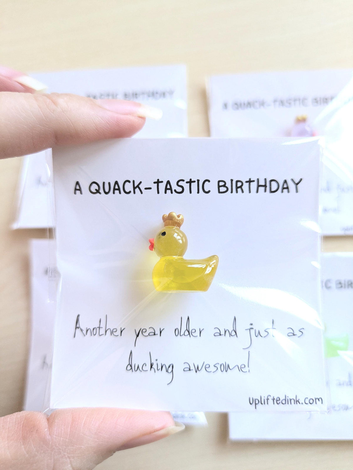 Mini Birthday Card with Duck Figurine, Cute 2.6 Inch Keepsake Card, Funny Birthday Gift for Friend, Coworker Pocket Hug, Handmade Greeting