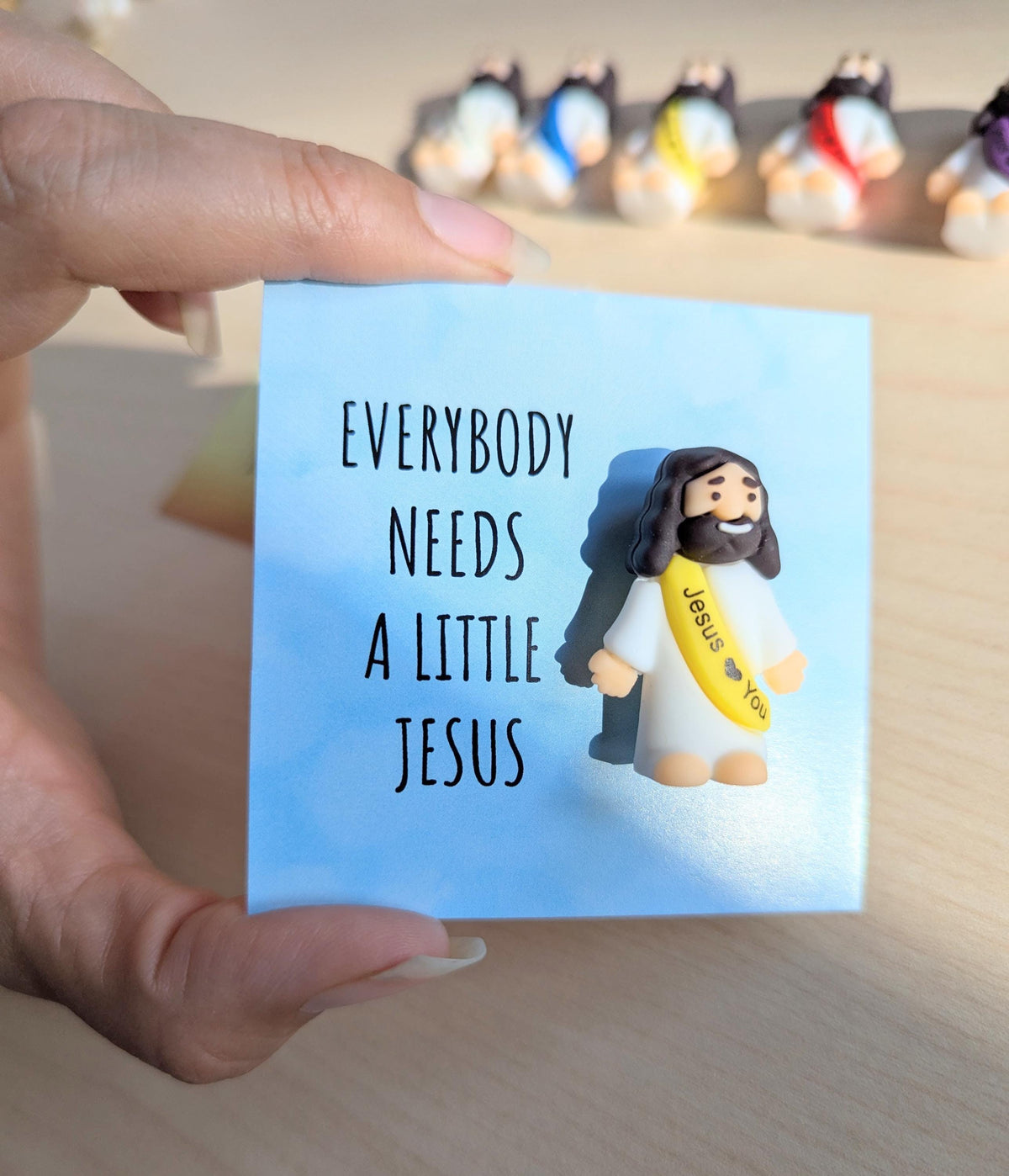 Everybody Needs a Little Jesus Card with Mini Figurine | Funny Christian Gift | Encouragement Card | Faith Gift Idea