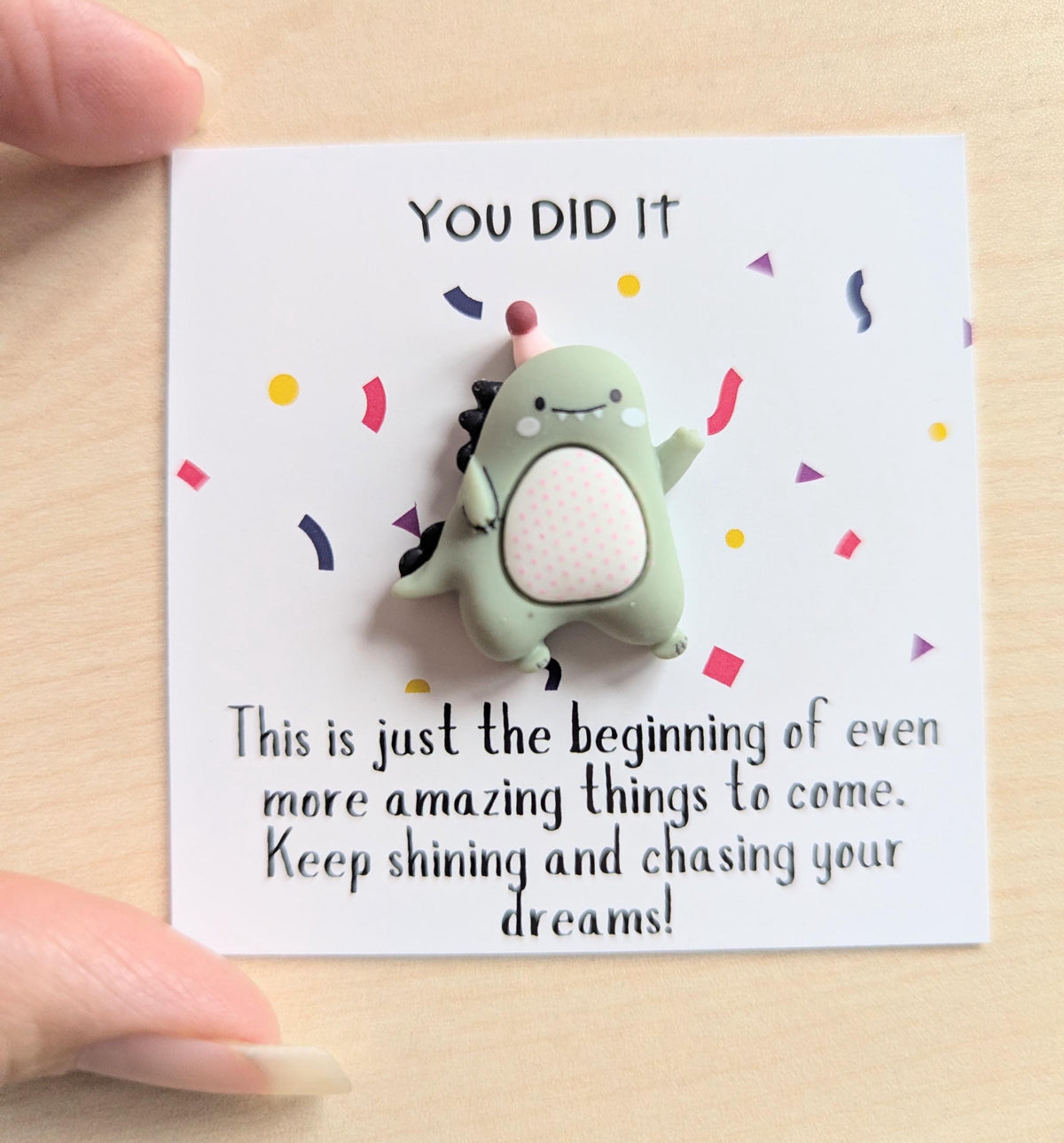 You Did It Congratulations Card with Tiny Dinosaur | Graduation Card | New Job Gift | Achievement Mini Card