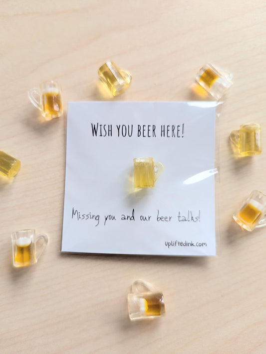 Wish You Beer Here Card | Missing You Beer Gift | Funny Beer Lover Card with Mini Beer Mug | Long Distance Friend Gift