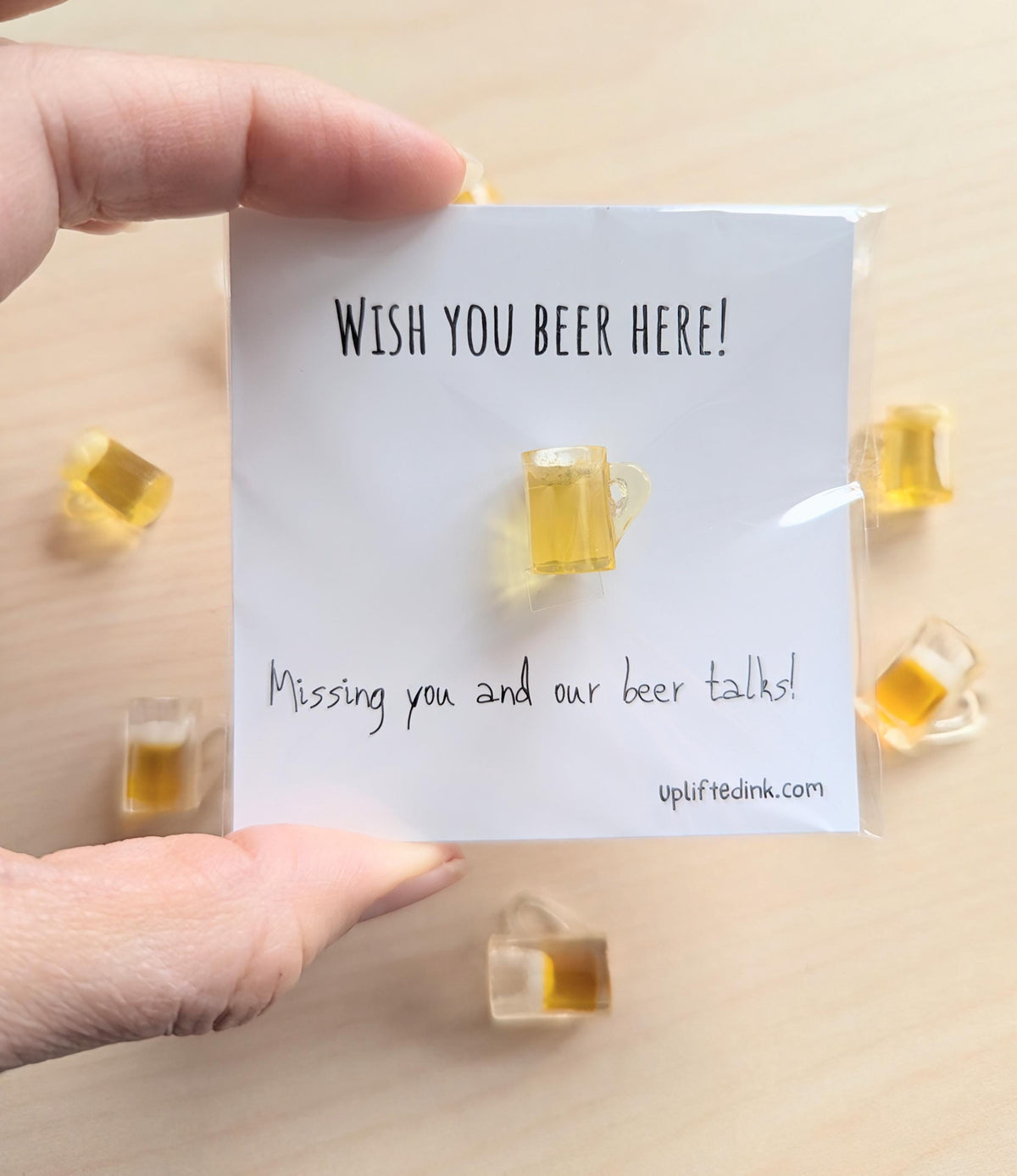 Wish You Beer Here Card | Missing You Beer Gift | Funny Beer Lover Card with Mini Beer Mug | Long Distance Friend Gift