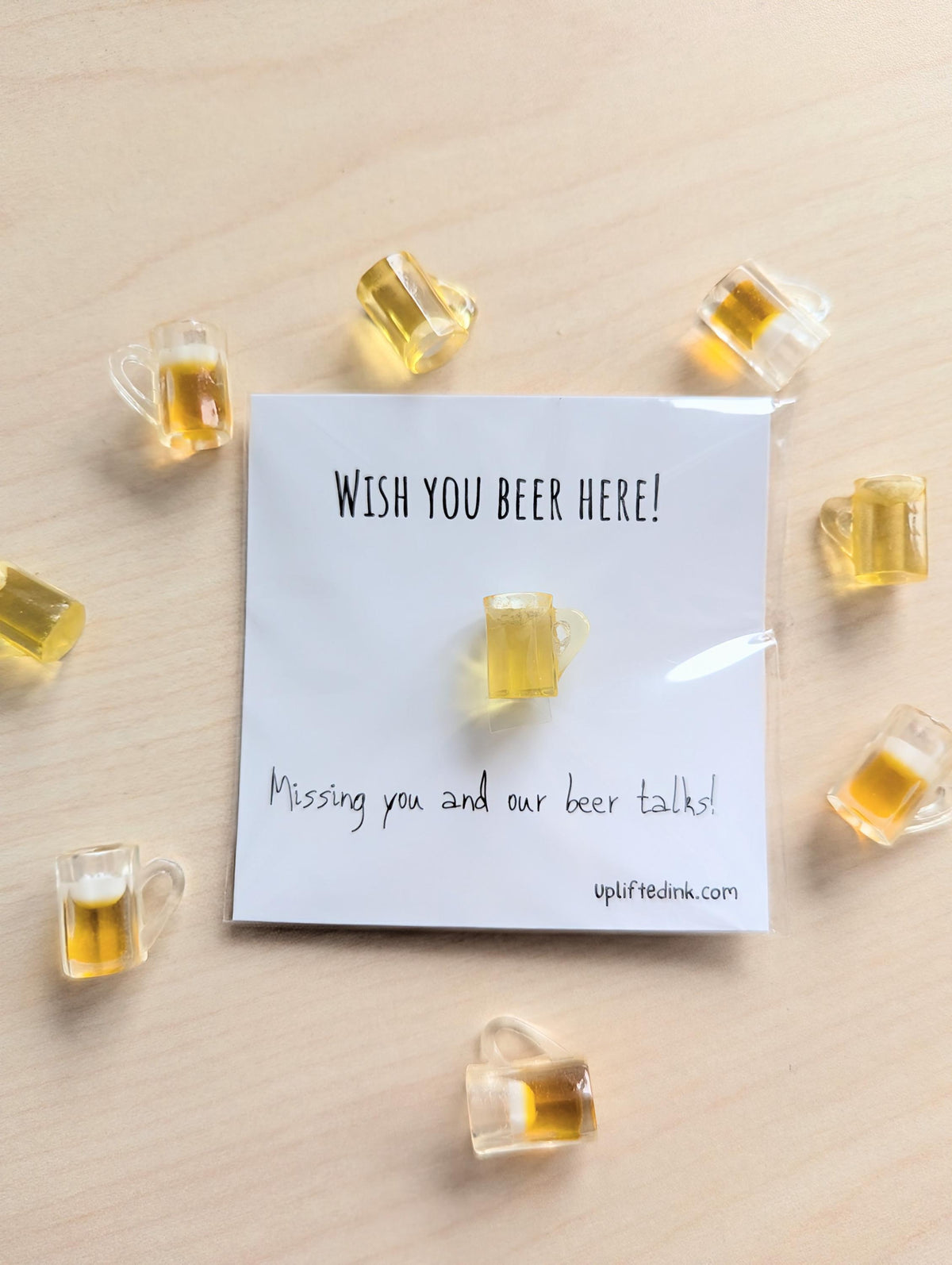 Wish You Beer Here Card | Missing You Beer Gift | Funny Beer Lover Card with Mini Beer Mug | Long Distance Friend Gift