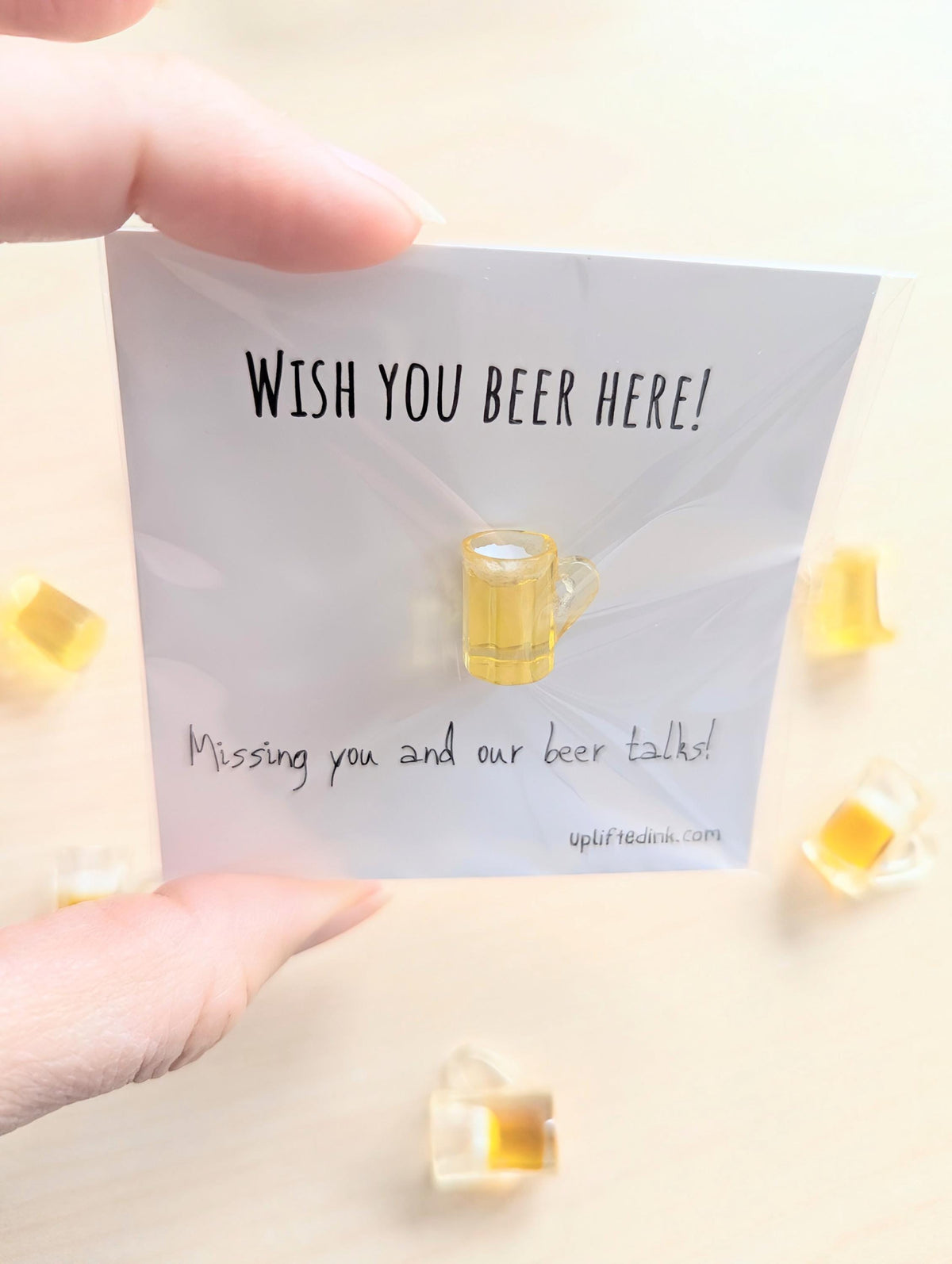 Wish You Beer Here Card | Missing You Beer Gift | Funny Beer Lover Card with Mini Beer Mug | Long Distance Friend Gift