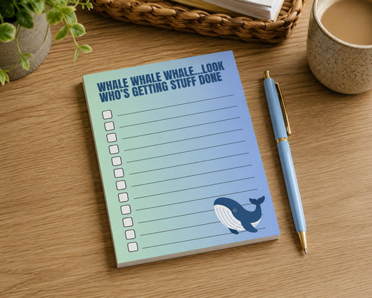 Whale notepad, grocery shopping list, to do list, funny notepad 4.25" x 5.5". Snailmail, no tracking