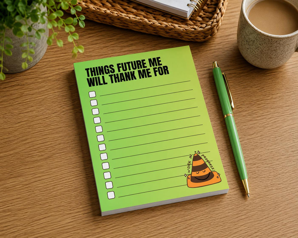 Things Future Me Will Thank Me For Notepad, grocery shopping list, to do list, funny notepad 4.25" x 5.5". Snailmail, no tracking