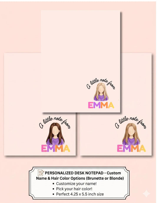 Personalized Name Notepad, Custom Stationery, Gift for Her, Cute Desk Decor, Customized, 4.25 x 5.5, Brunette Blonde Light Brown Hair
