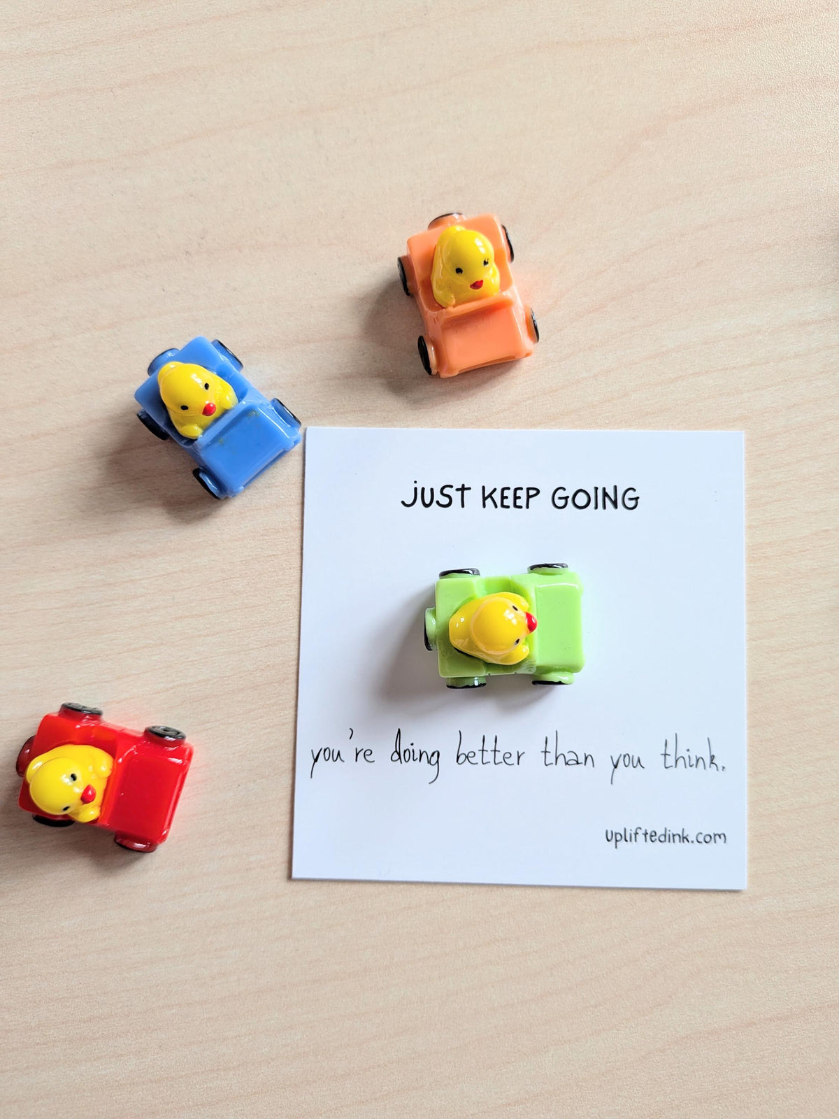 Just Keep Going Encouragement Card & Tiny Rubber Ducky Keepsake Motivational Gift Mental Health Support Tiny Positivity Gift for Friends