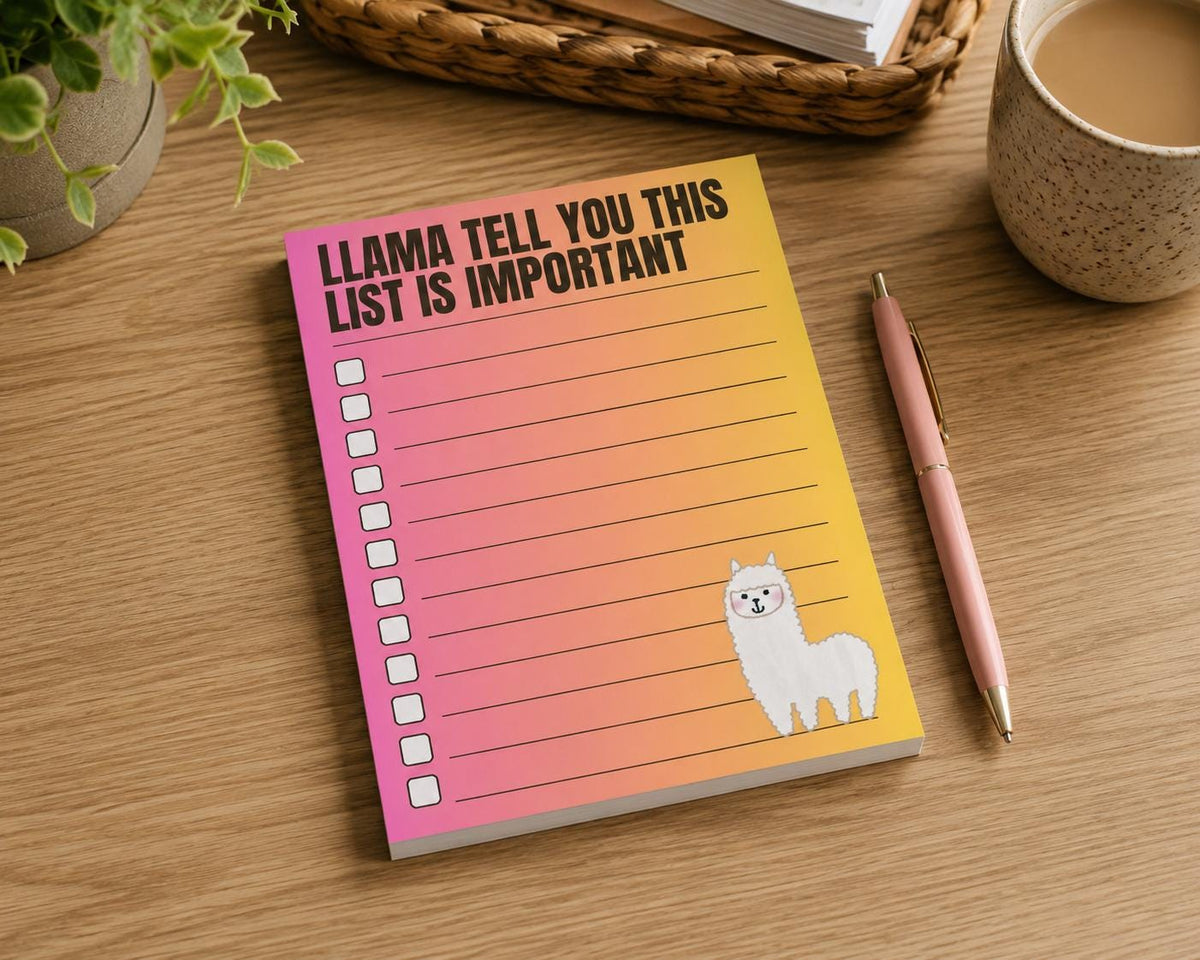 Notepad Llama, grocery shopping list, to do list, funny notepad 4.25" x 5.5". Snailmail, no tracking