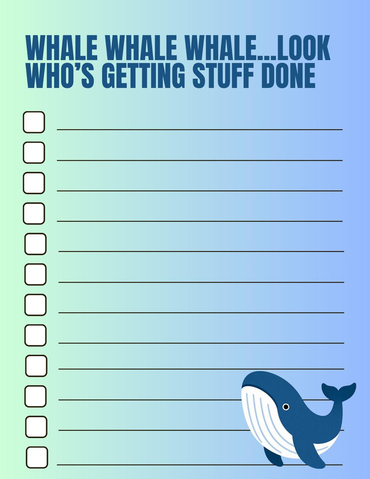 Whale notepad, grocery shopping list, to do list, funny notepad 4.25" x 5.5". Snailmail, no tracking