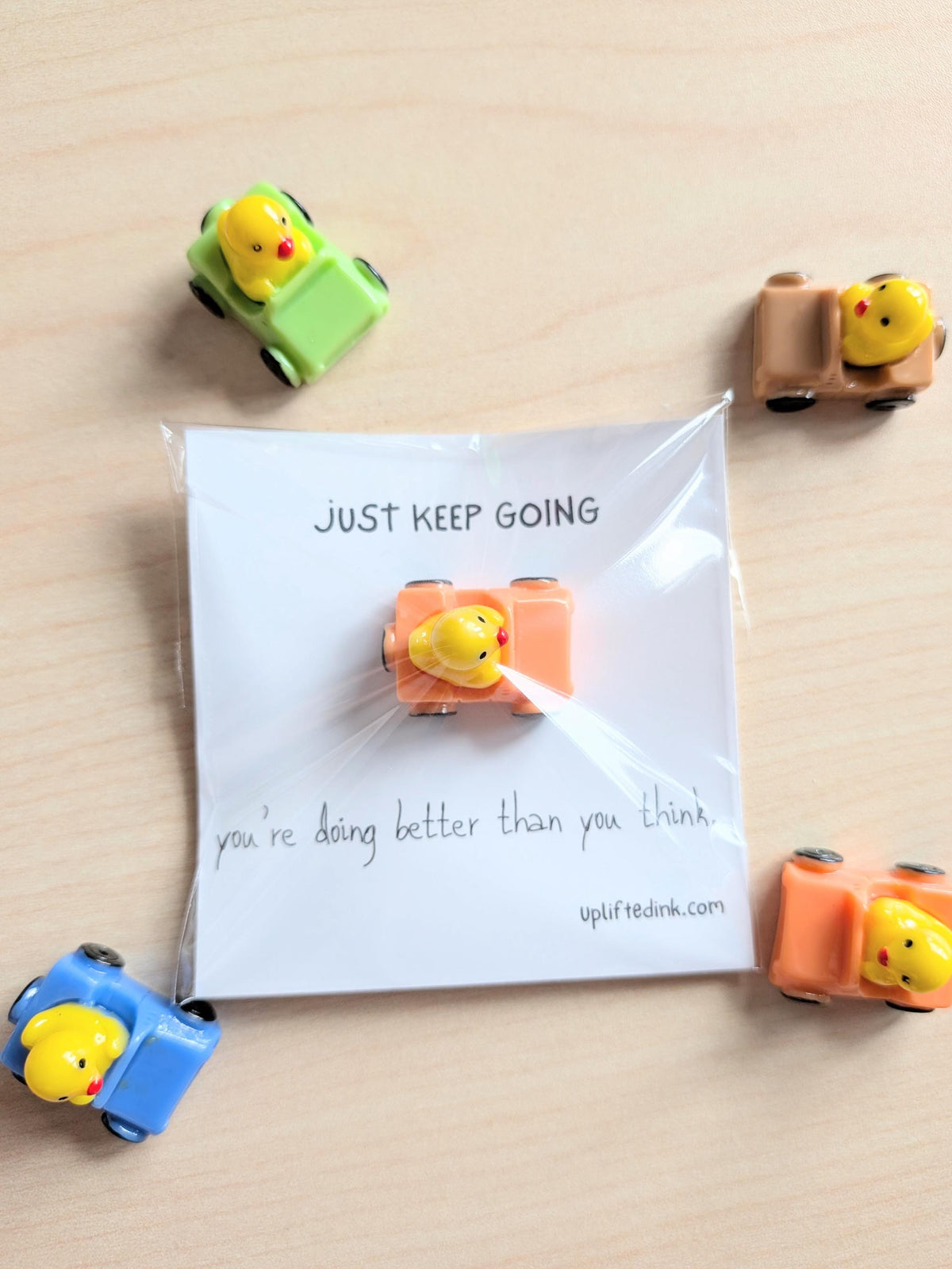 Just Keep Going Encouragement Card & Tiny Rubber Ducky Keepsake Motivational Gift Mental Health Support Tiny Positivity Gift for Friends