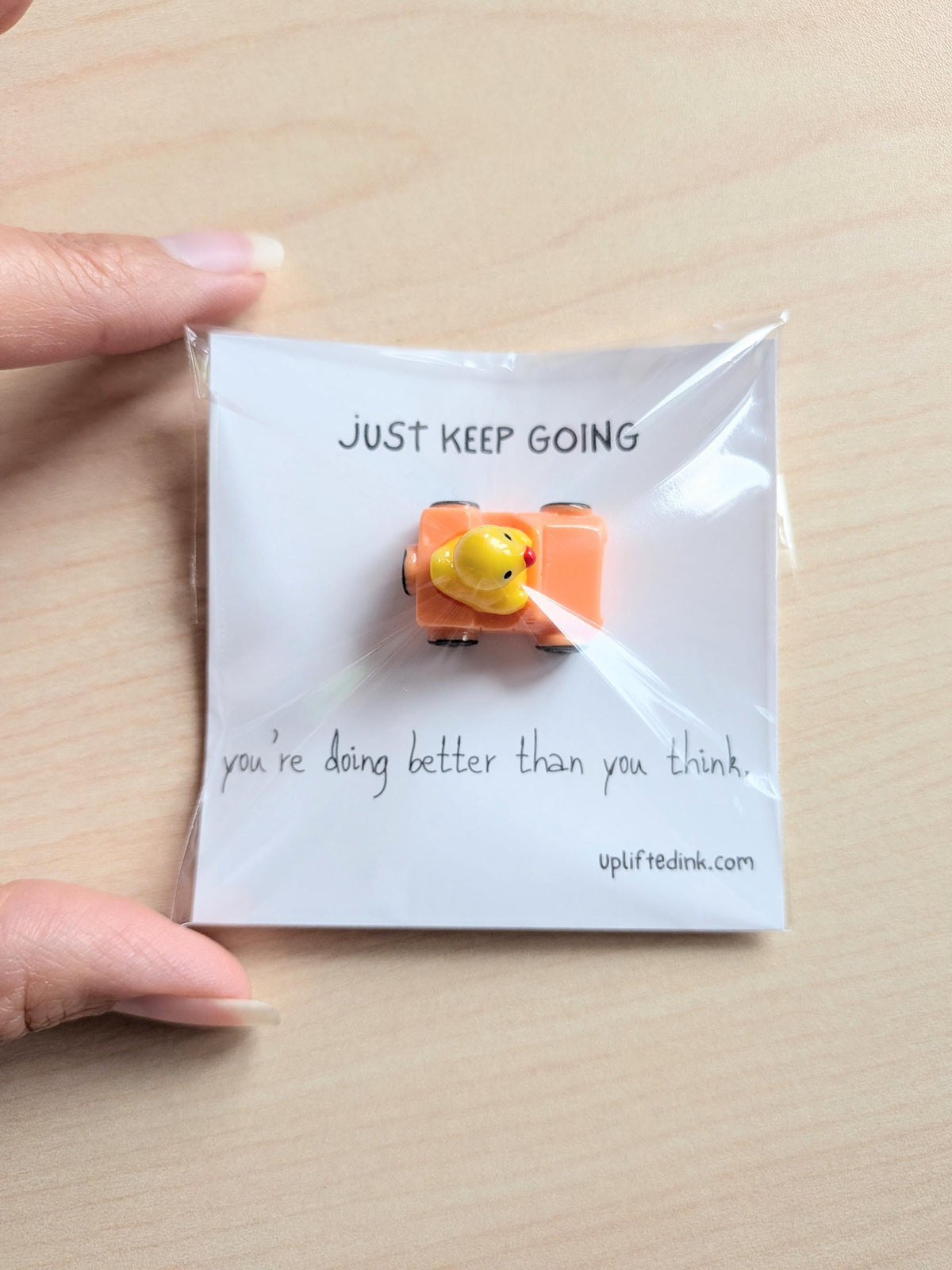 Just Keep Going Encouragement Card & Tiny Rubber Ducky Keepsake Motivational Gift Mental Health Support Tiny Positivity Gift for Friends