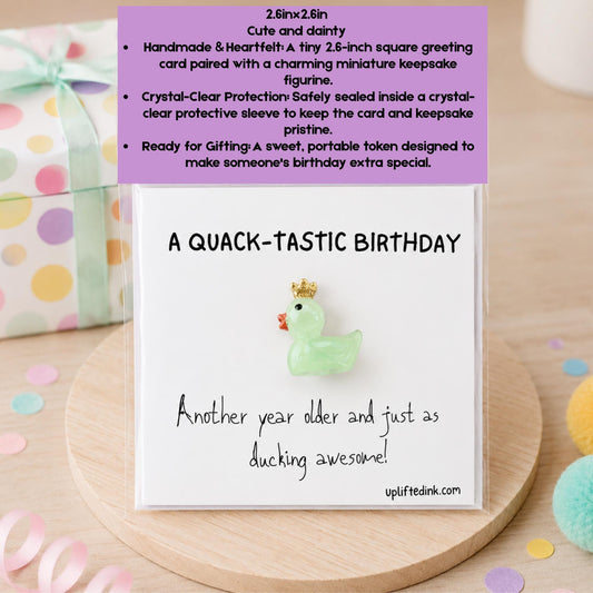 Mini Birthday Card with Duck Figurine, Cute 2.6 Inch Keepsake Card, Funny Birthday Gift for Friend, Coworker Pocket Hug, Handmade Greeting