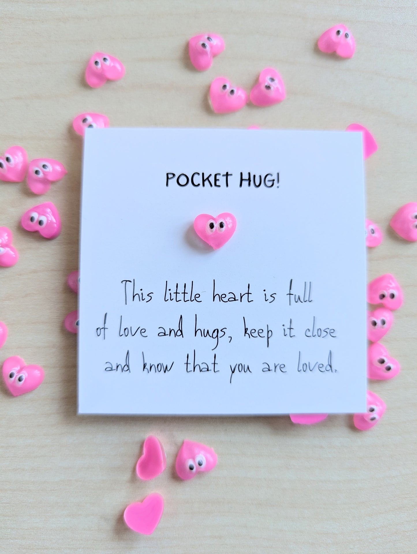 Pocket Hug Card with Heart Figurine - Encouragement Gift, Pick Me Up, Love Reminder - 2.5x2.5 Inches