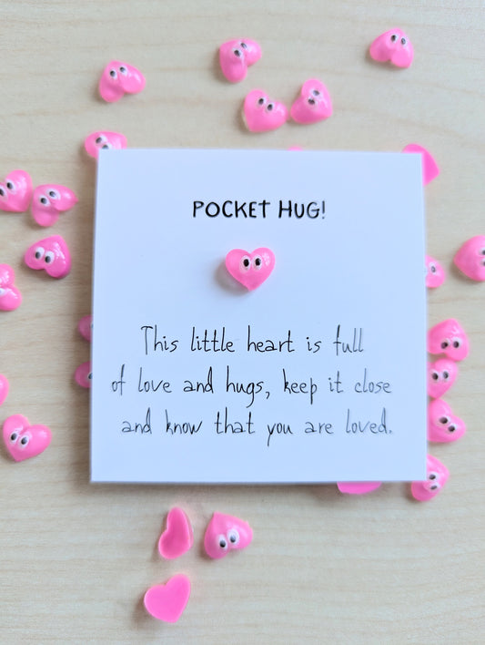 Pocket Hug Card with Heart Figurine - Encouragement Gift, Pick Me Up, Love Reminder - 2.5x2.5 Inches