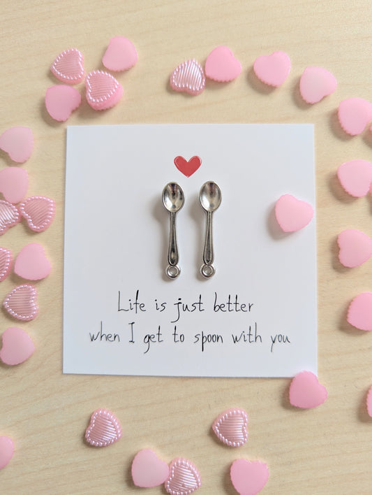 Cute Love Card – Life Is Better When I Get to Spoon with You – Mini Romantic Card with Spoon Figurines – 2.6" Gift for Partner or Spouse