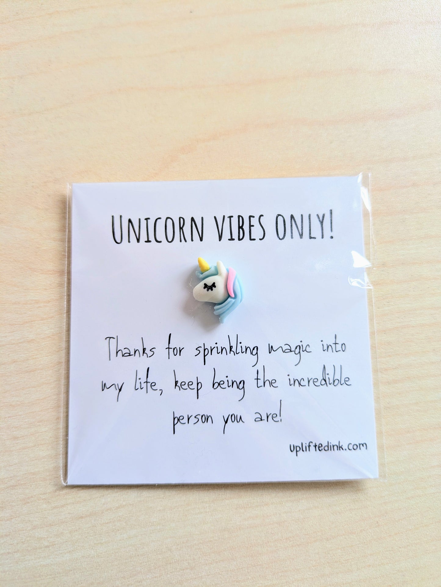 Unicorn Vibes Only Card with Unicorn Figurine - Magical Appreciation Gift - 2.6x2.6 In. Thanks to sprinkle magic into my life