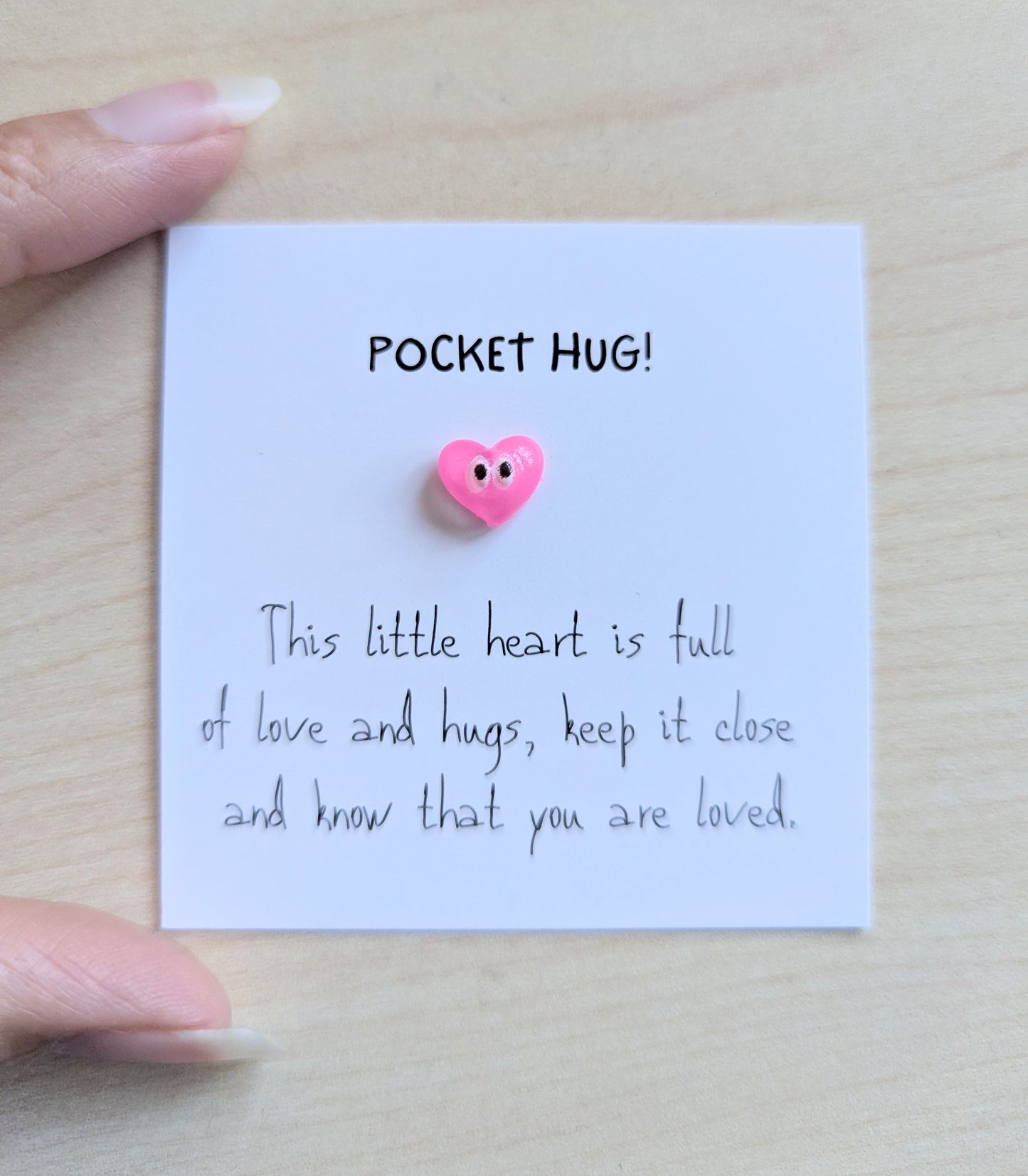 Pocket Hug Card with Heart Figurine - Encouragement Gift, Pick Me Up, Love Reminder - 2.5x2.5 Inches
